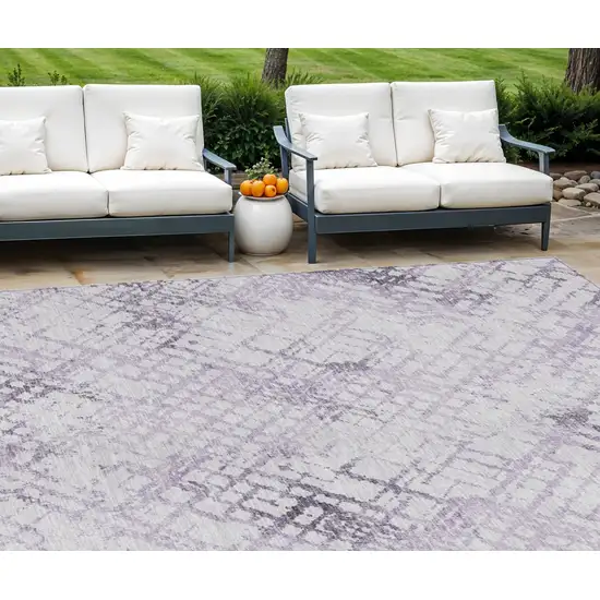 Purple Lavender And Silver Geometric Washable Indoor Outdoor Area Rug Photo 1