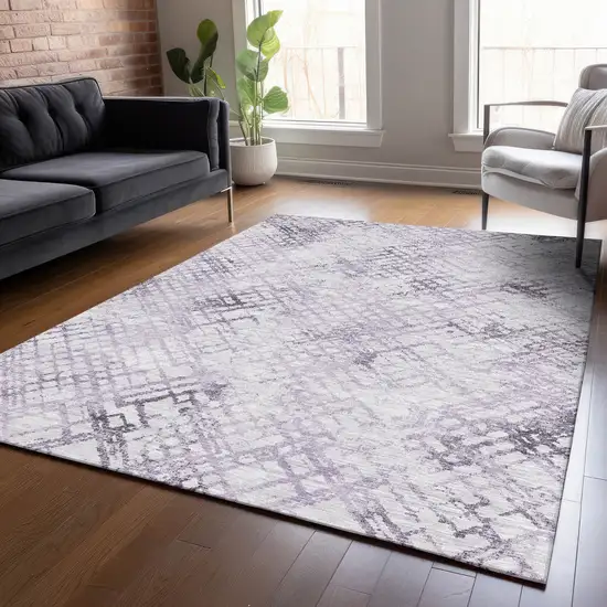 Purple Lavender And Silver Geometric Washable Indoor Outdoor Area Rug Photo 9