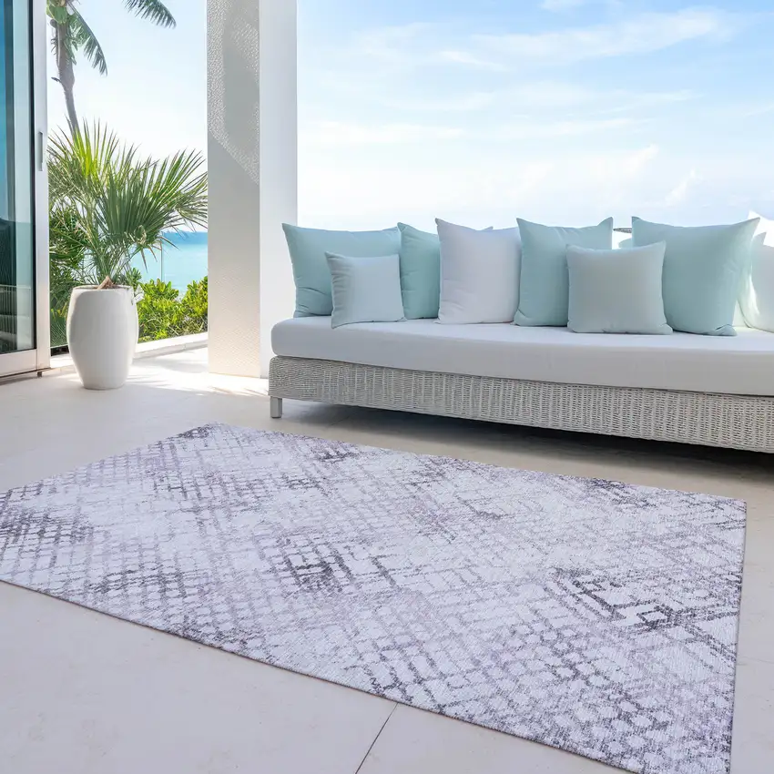 Purple Lavender And Silver Geometric Washable Indoor Outdoor Area Rug Photo 8