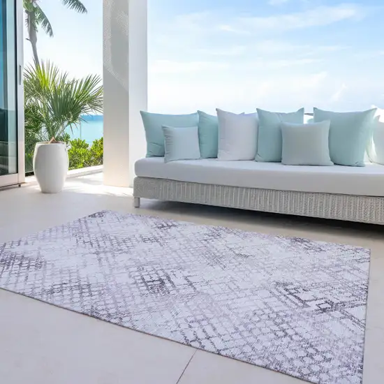 Purple Lavender And Silver Geometric Washable Indoor Outdoor Area Rug Photo 8
