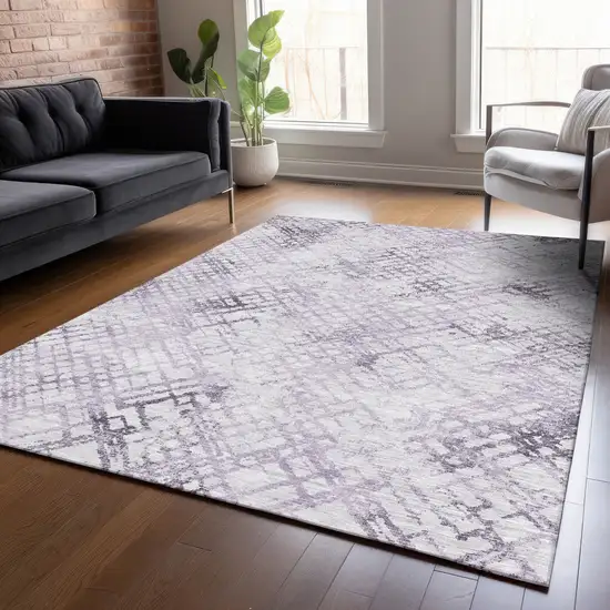 Purple Lavender And Silver Geometric Washable Indoor Outdoor Area Rug Photo 9