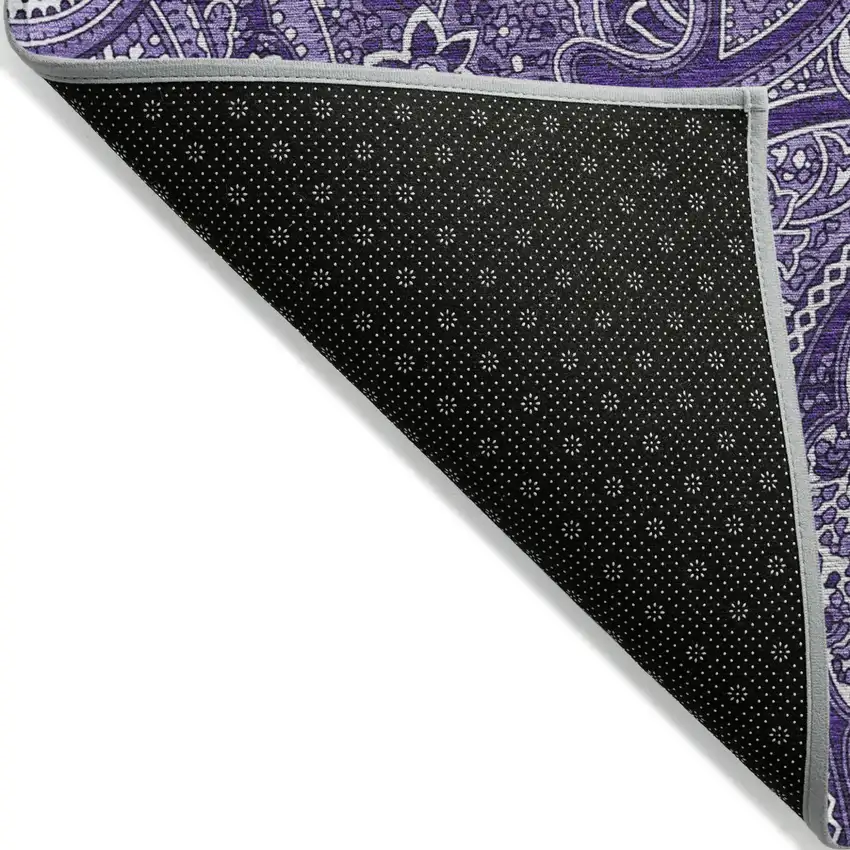 Purple Lavender And Silver Paisley Washable Indoor Outdoor Area Rug Photo 4
