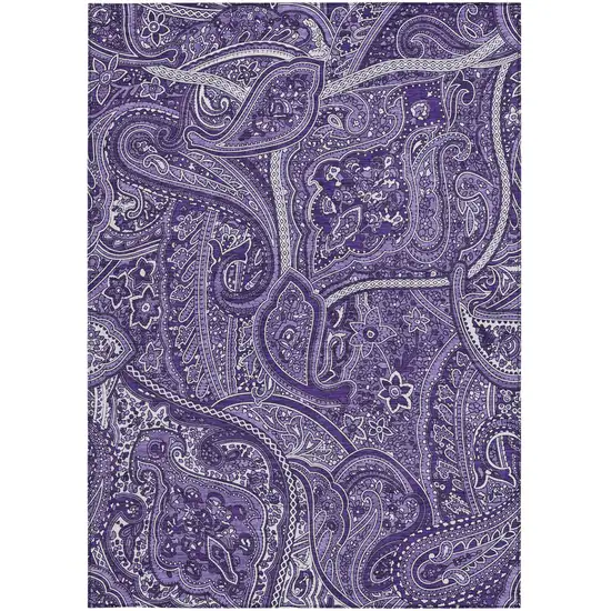 Purple Lavender And Silver Paisley Washable Indoor Outdoor Area Rug Photo 6