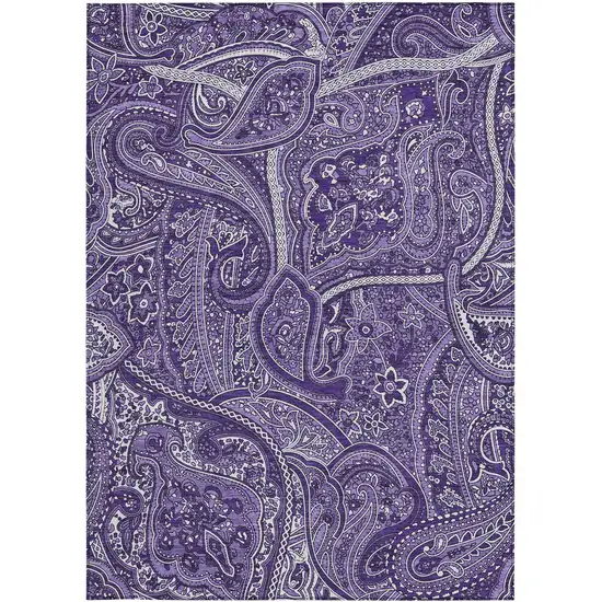 Purple Lavender And Silver Paisley Washable Indoor Outdoor Area Rug Photo 6