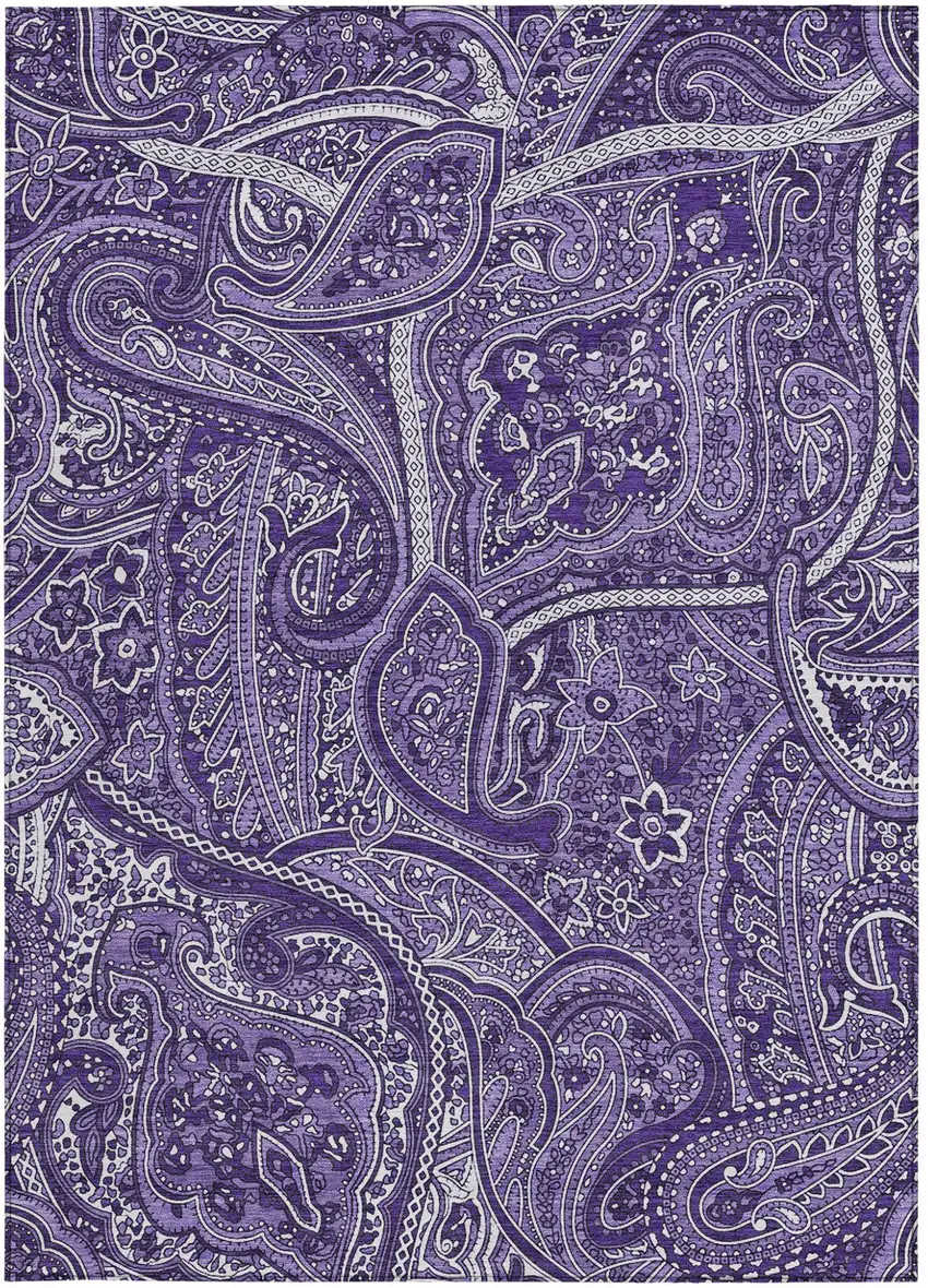 Purple Lavender And Silver Paisley Washable Indoor Outdoor Area Rug Photo 6