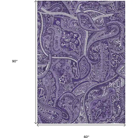Purple Lavender And Silver Paisley Washable Indoor Outdoor Area Rug Photo 3