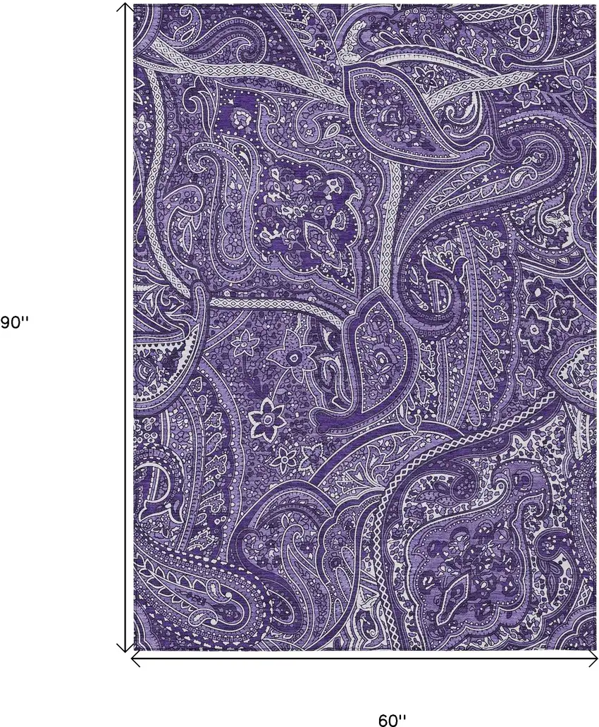Purple Lavender And Silver Paisley Washable Indoor Outdoor Area Rug Photo 3