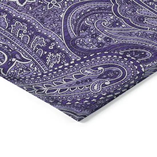 Purple Lavender And Silver Paisley Washable Indoor Outdoor Area Rug Photo 5