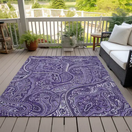 Purple Lavender And Silver Paisley Washable Indoor Outdoor Area Rug Photo 9