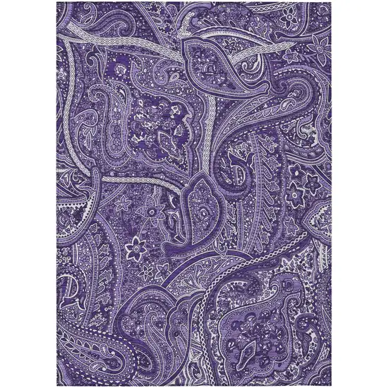 Purple Lavender And Silver Paisley Washable Indoor Outdoor Area Rug Photo 2