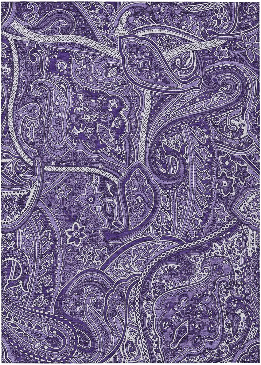 Purple Lavender And Silver Paisley Washable Indoor Outdoor Area Rug Photo 2