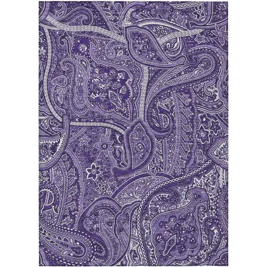 Purple Lavender And Silver Paisley Washable Indoor Outdoor Area Rug Photo 2