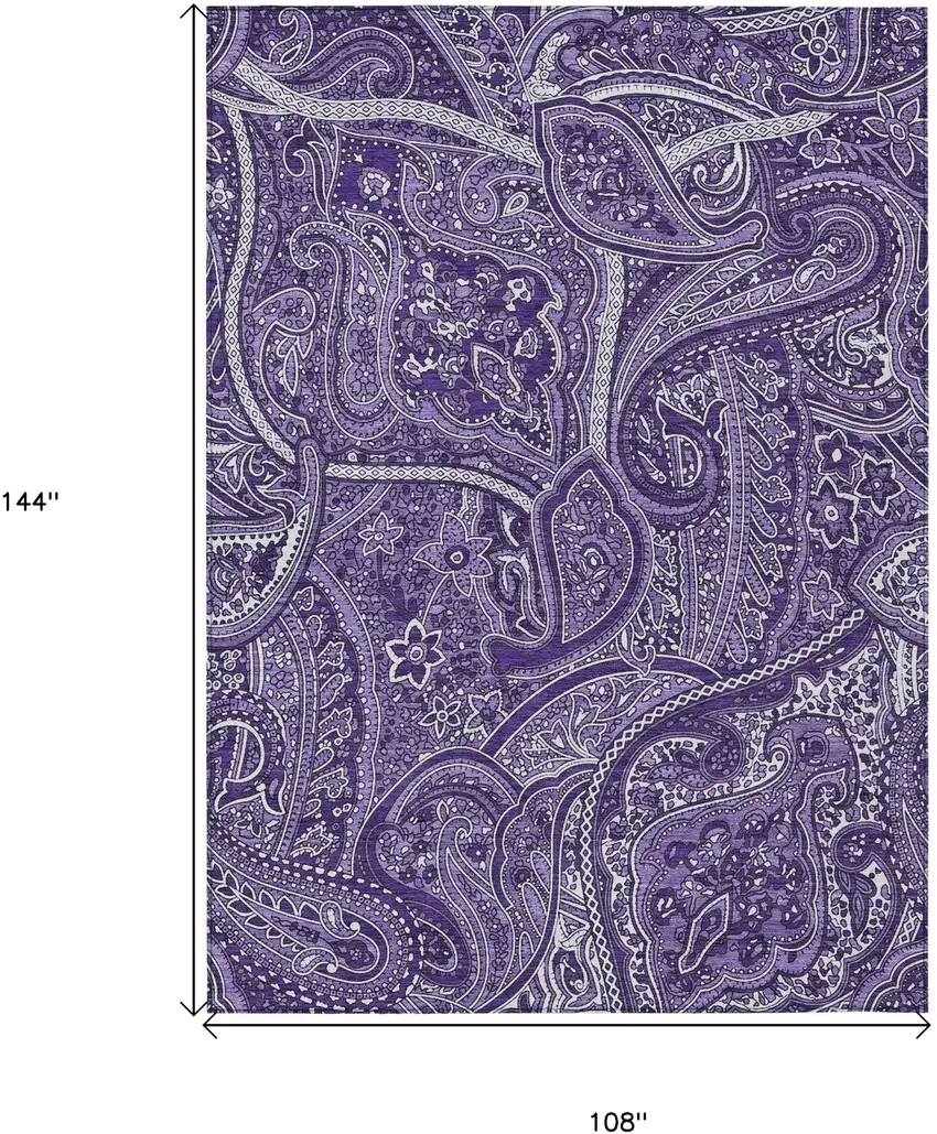 Purple Lavender And Silver Paisley Washable Indoor Outdoor Area Rug Photo 3