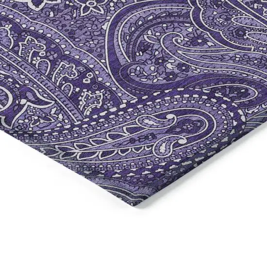 Purple Lavender And Silver Paisley Washable Indoor Outdoor Area Rug Photo 5