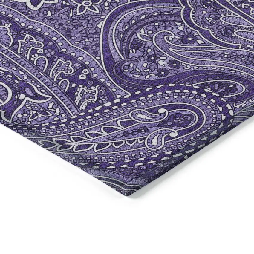 Purple Lavender And Silver Paisley Washable Indoor Outdoor Area Rug Photo 5