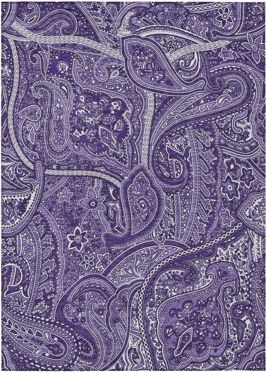 Purple Lavender And Silver Paisley Washable Indoor Outdoor Area Rug Photo 2