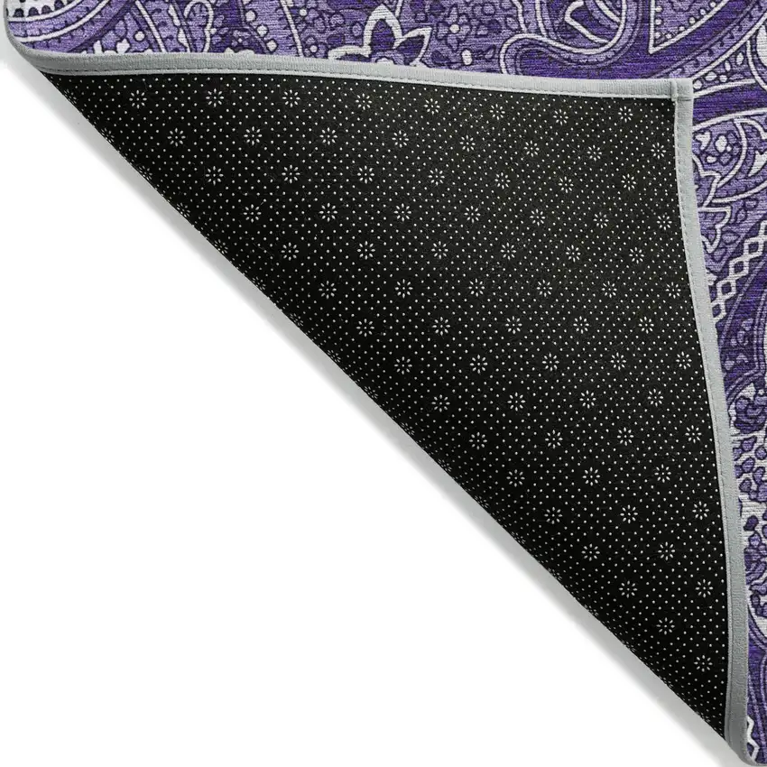 Purple Lavender And Silver Paisley Washable Indoor Outdoor Area Rug Photo 4
