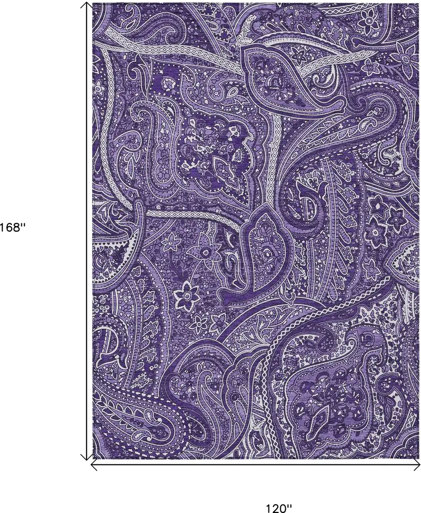 Purple Lavender And Silver Paisley Washable Indoor Outdoor Area Rug Photo 3
