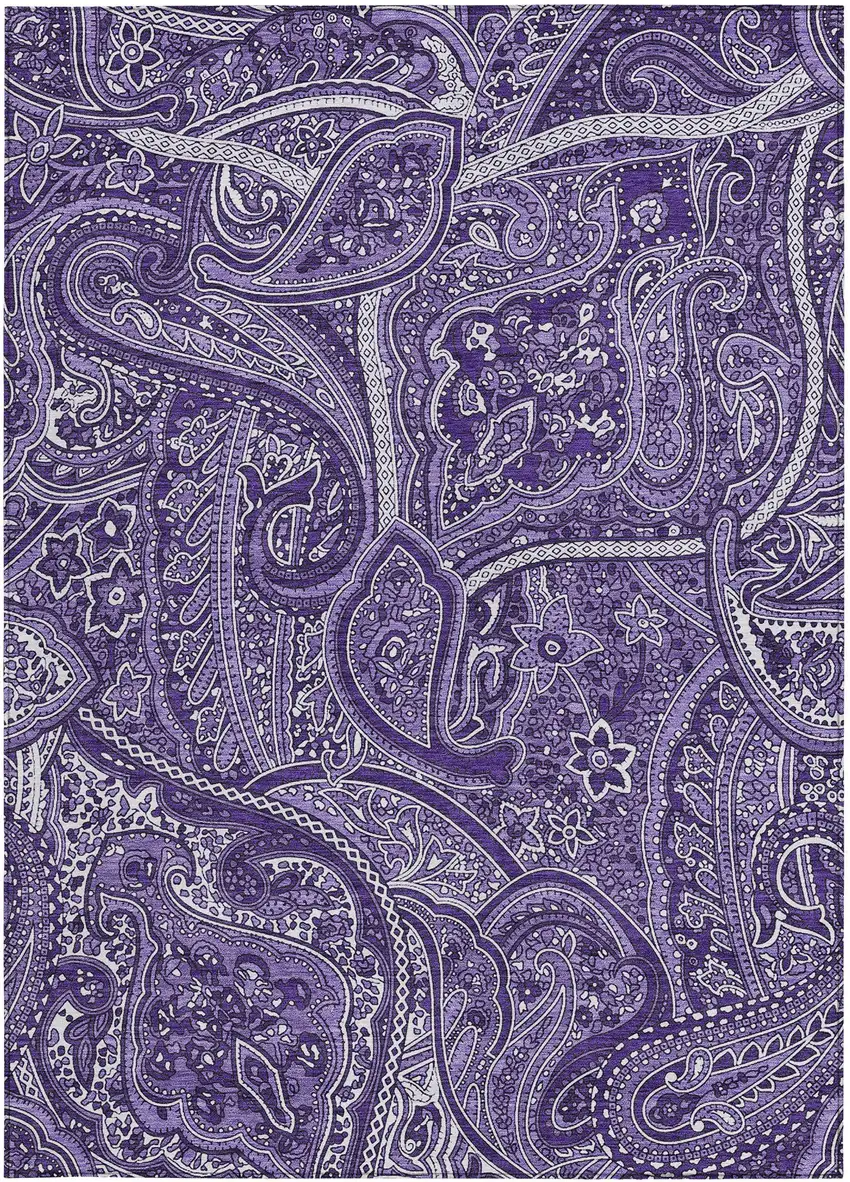 Purple Lavender And Silver Paisley Washable Indoor Outdoor Area Rug Photo 6