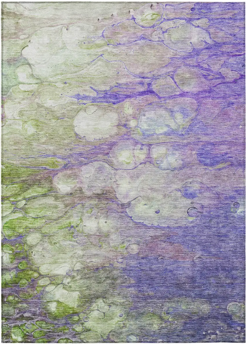 Purple Lilac And Artichoke Green Abstract Washable Indoor Outdoor Area Rug Photo 1