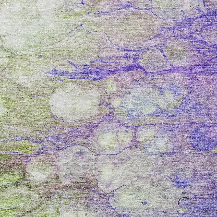 Purple Lilac And Artichoke Green Abstract Washable Indoor Outdoor Area Rug Photo 5