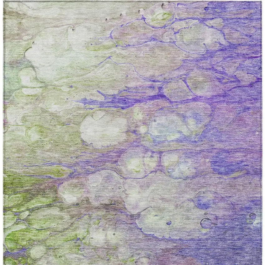 Purple Lilac And Artichoke Green Abstract Washable Indoor Outdoor Area Rug Photo 7