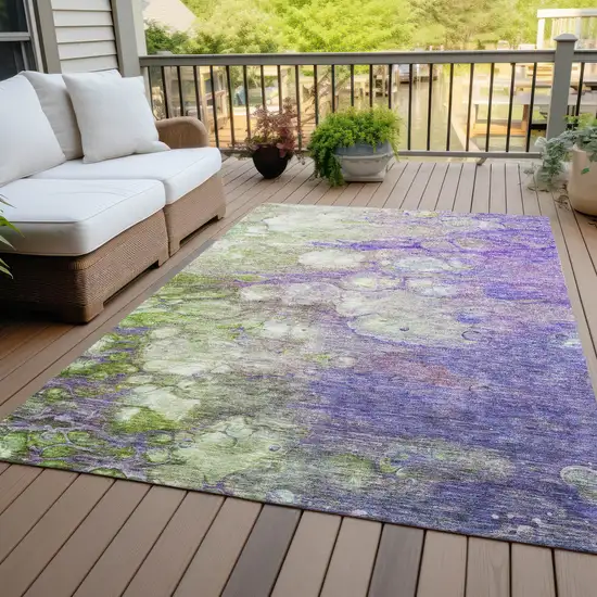 Purple Lilac And Artichoke Green Abstract Washable Indoor Outdoor Area Rug Photo 7