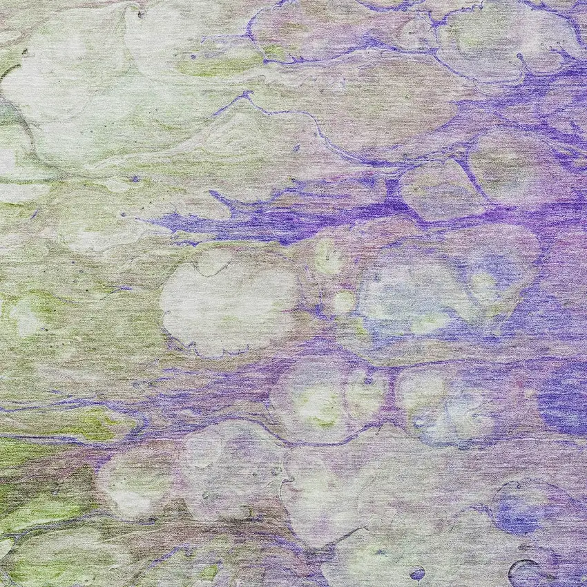 Purple Lilac And Artichoke Green Abstract Washable Indoor Outdoor Area Rug Photo 5