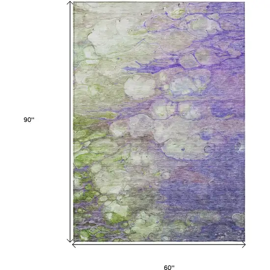 Purple Lilac And Artichoke Green Abstract Washable Indoor Outdoor Area Rug Photo 3