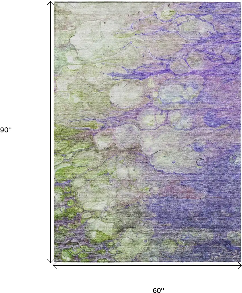 Purple Lilac And Artichoke Green Abstract Washable Indoor Outdoor Area Rug Photo 3