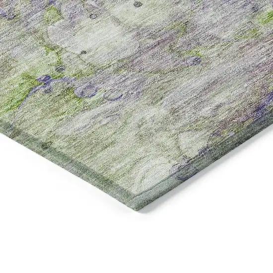 Purple Lilac And Artichoke Green Abstract Washable Indoor Outdoor Area Rug Photo 3