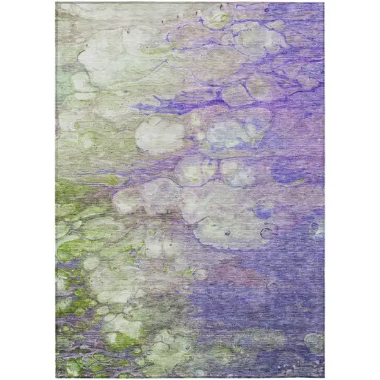 Purple Lilac And Artichoke Green Abstract Washable Indoor Outdoor Area Rug Photo 1
