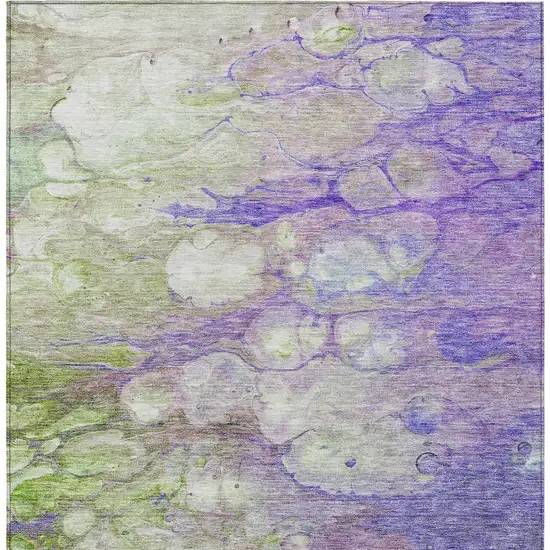Purple Lilac And Artichoke Green Abstract Washable Indoor Outdoor Area Rug Photo 6