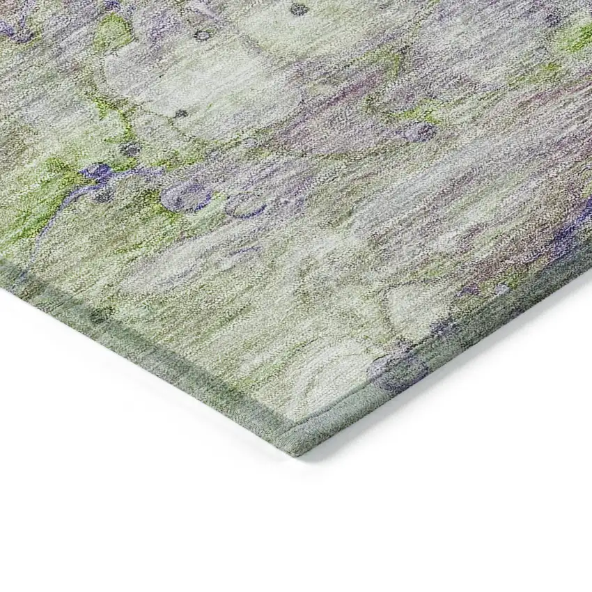 Purple Lilac And Artichoke Green Abstract Washable Indoor Outdoor Area Rug Photo 3