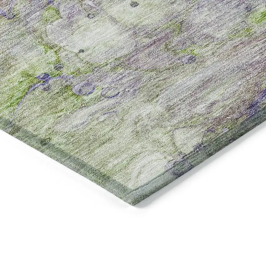 Purple Lilac And Artichoke Green Abstract Washable Indoor Outdoor Area Rug Photo 3