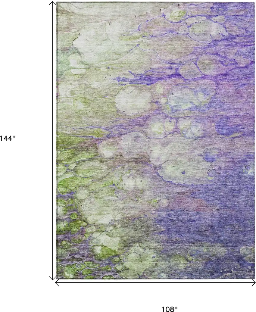 Purple Lilac And Artichoke Green Abstract Washable Indoor Outdoor Area Rug Photo 3