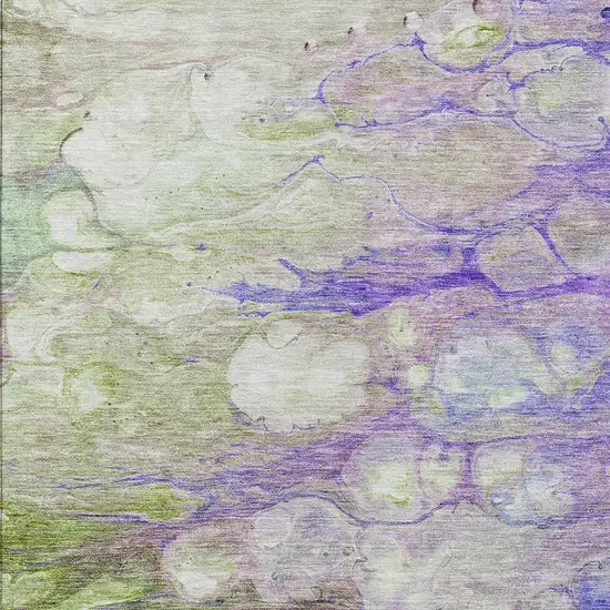 Purple Lilac And Artichoke Green Abstract Washable Indoor Outdoor Area Rug Photo 5