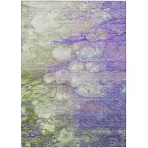 Photo of Purple Lilac And Artichoke Green Abstract Washable Indoor Outdoor Area Rug