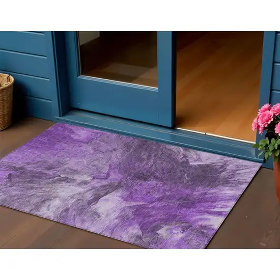 Purple Lilac And Eggplant Abstract Washable Indoor Outdoor Area Rug Photo 1