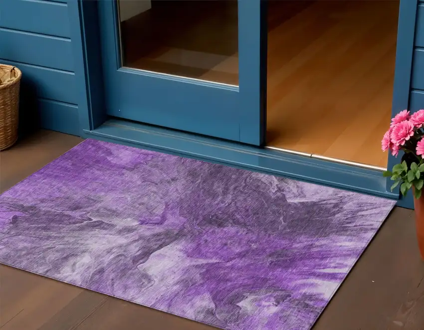 Purple Lilac And Eggplant Abstract Washable Indoor Outdoor Area Rug Photo 1