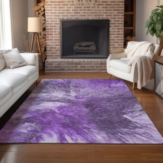 Purple Lilac And Eggplant Abstract Washable Indoor Outdoor Area Rug Photo 7