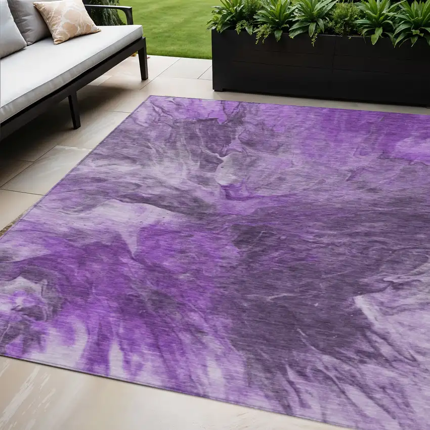 Purple Lilac And Eggplant Abstract Washable Indoor Outdoor Area Rug Photo 1