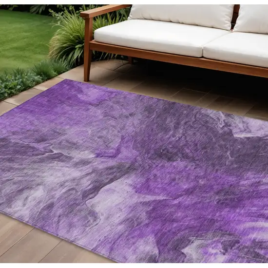Purple Lilac And Eggplant Abstract Washable Indoor Outdoor Area Rug Photo 1