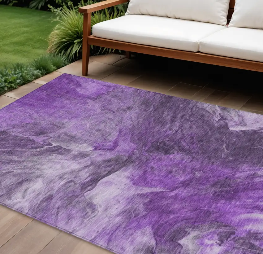 Purple Lilac And Eggplant Abstract Washable Indoor Outdoor Area Rug Photo 1