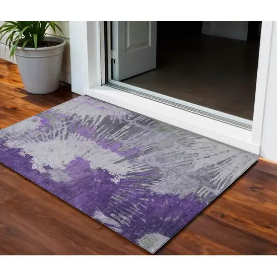 Purple Lilac And Eggplant Abstract Washable Indoor Outdoor Area Rug Photo 1