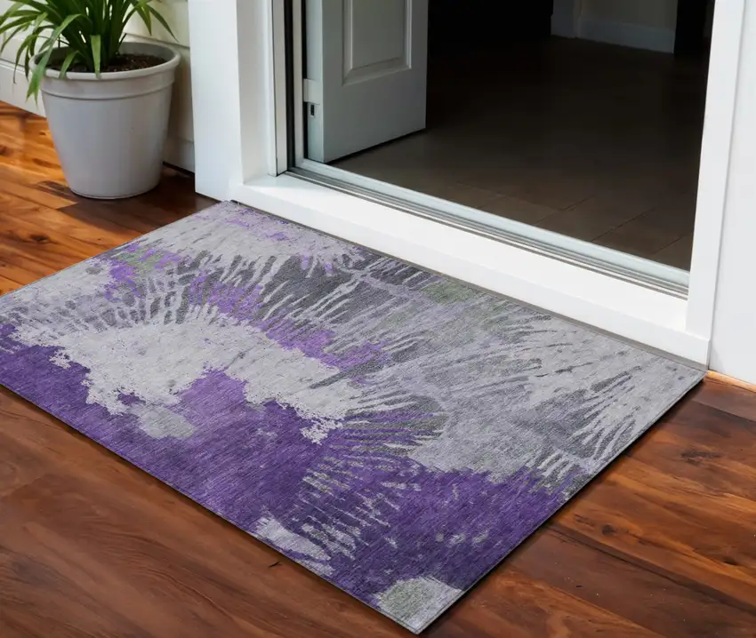 Purple Lilac And Eggplant Abstract Washable Indoor Outdoor Area Rug Photo 1