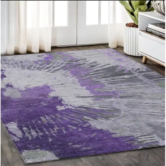 Purple Lilac And Eggplant Abstract Washable Indoor Outdoor Area Rug Photo 1