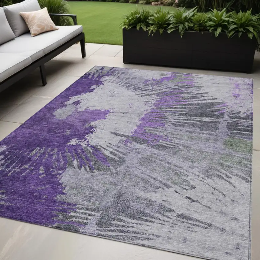 Purple Lilac And Eggplant Abstract Washable Indoor Outdoor Area Rug Photo 1
