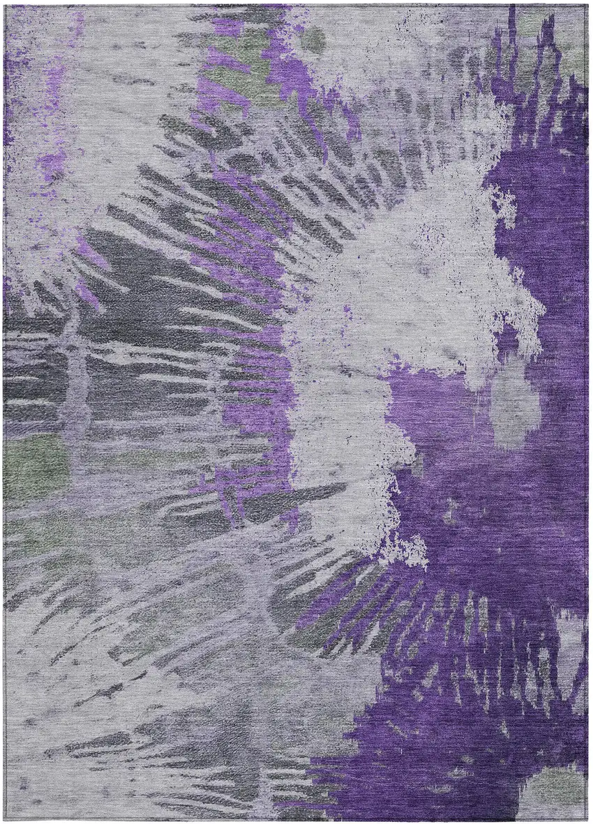 Purple Lilac And Eggplant Abstract Washable Indoor Outdoor Area Rug Photo 7