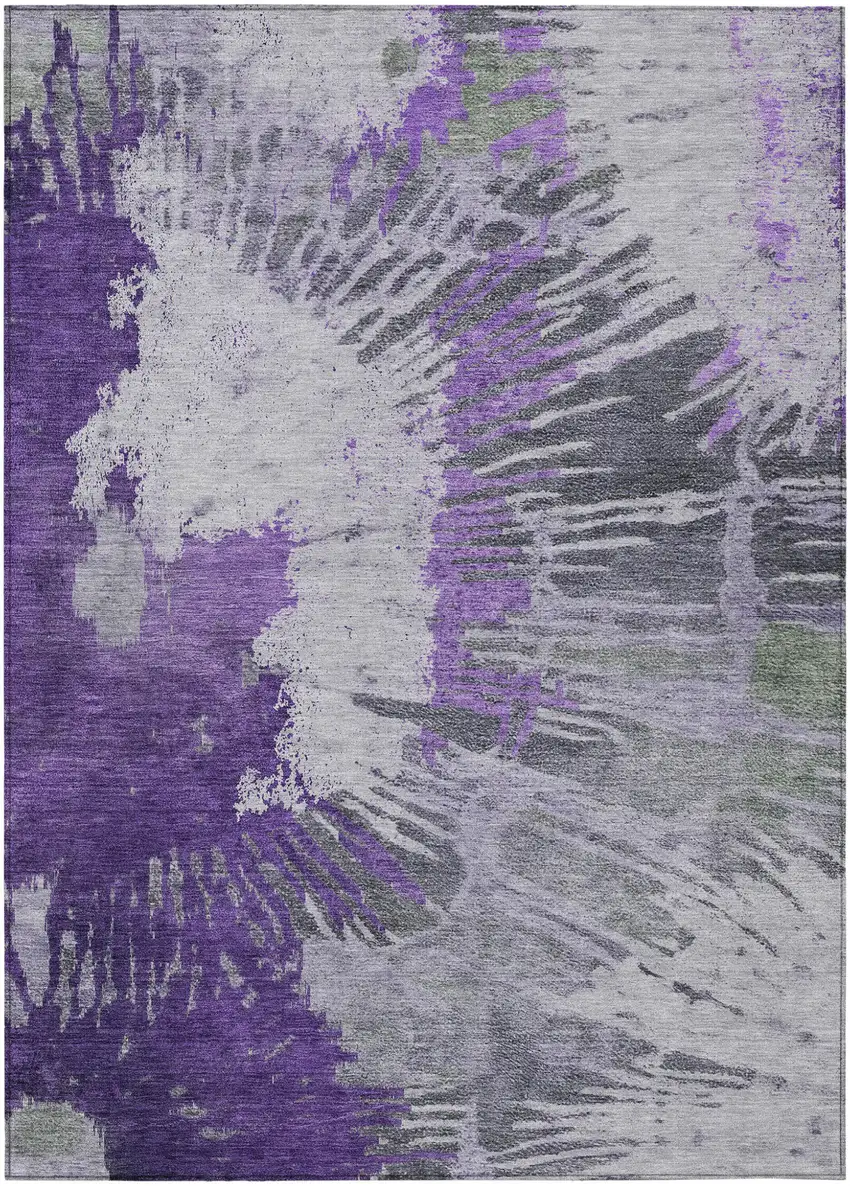 Purple Lilac And Eggplant Abstract Washable Indoor Outdoor Area Rug Photo 2
